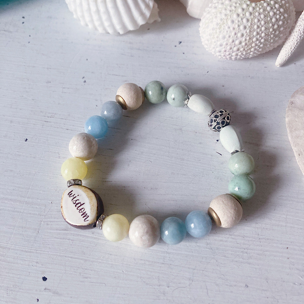 Women’s Beach Soft Neutrals Boho Aquamarine Surfer Stretch Bracelet