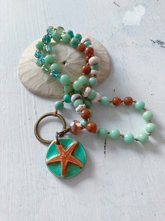 Women’s Starfish Rustic Boho Knotted Necklace