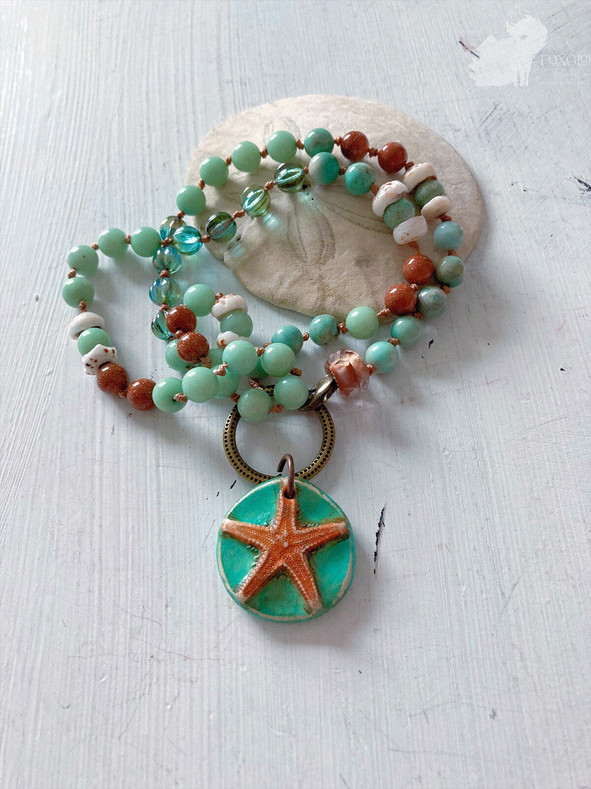 Collar anudado bohemio rústico con forma de estrella de mar para mujer