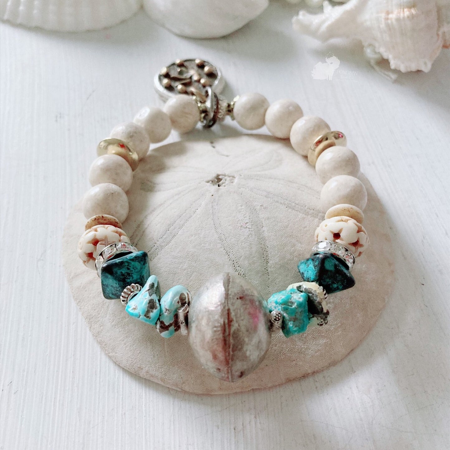 Bracelet extensible Boho désert turquoise pour femme