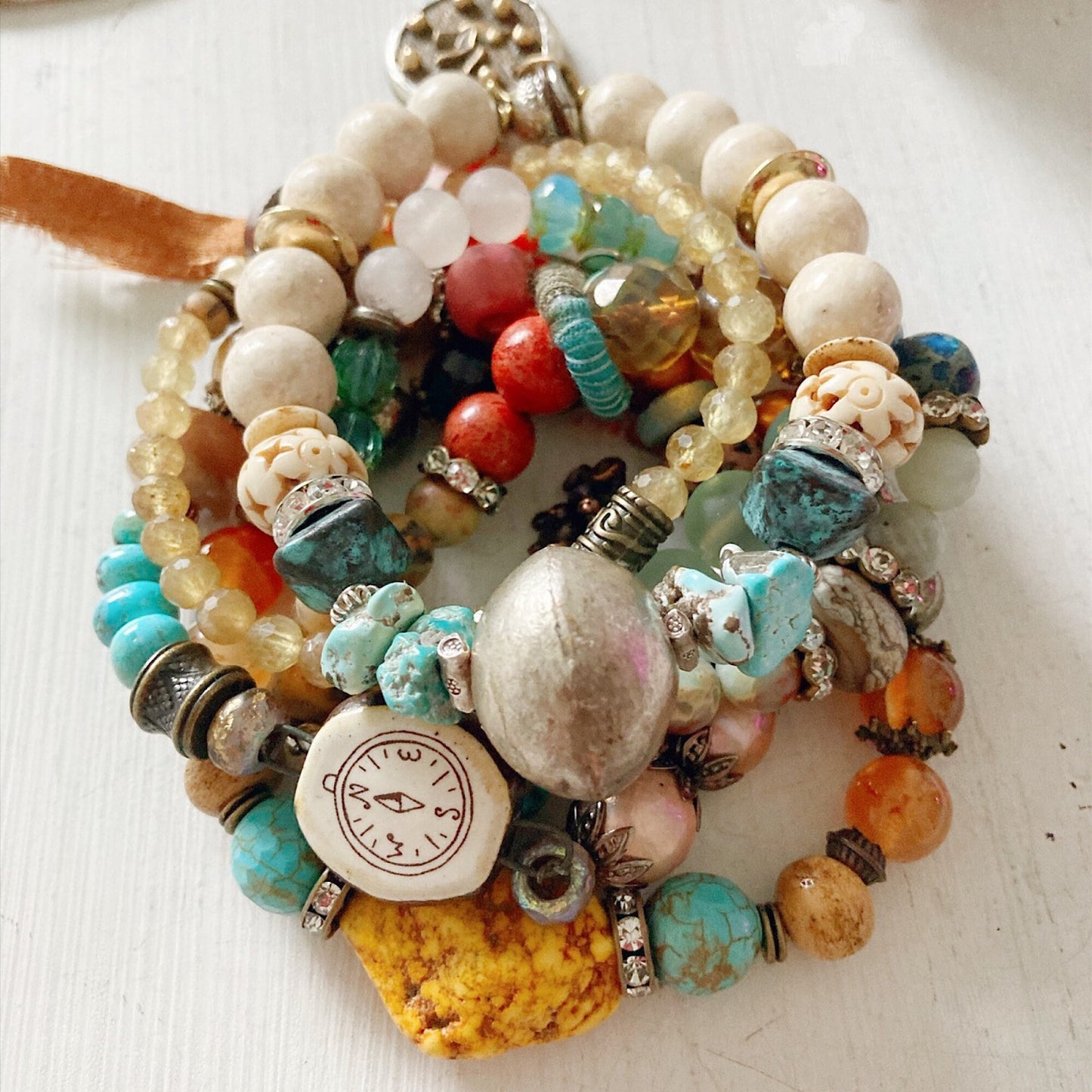 Pulsera elástica boho desierto turquesa para mujer