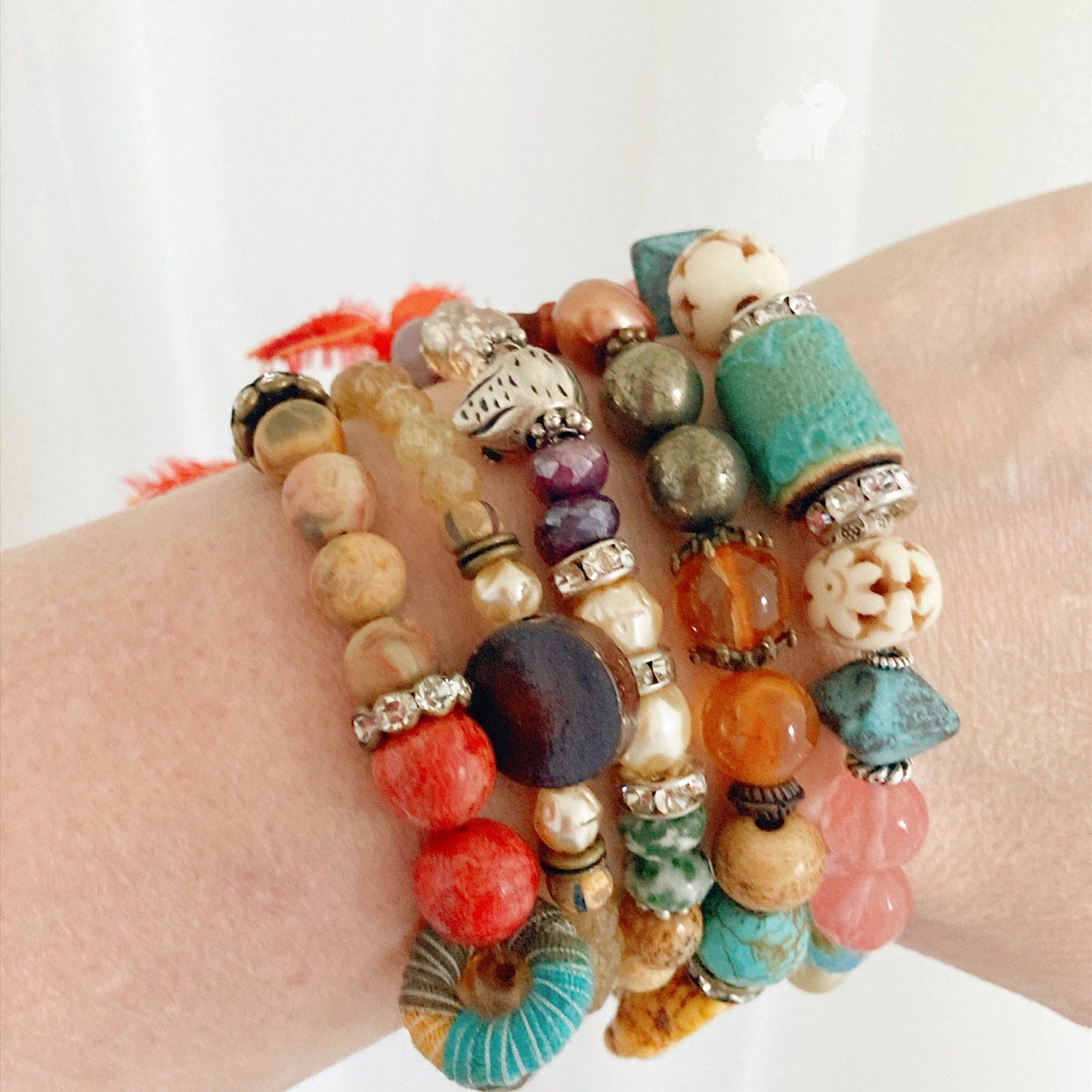 Pulsera elástica boho desierto turquesa para mujer