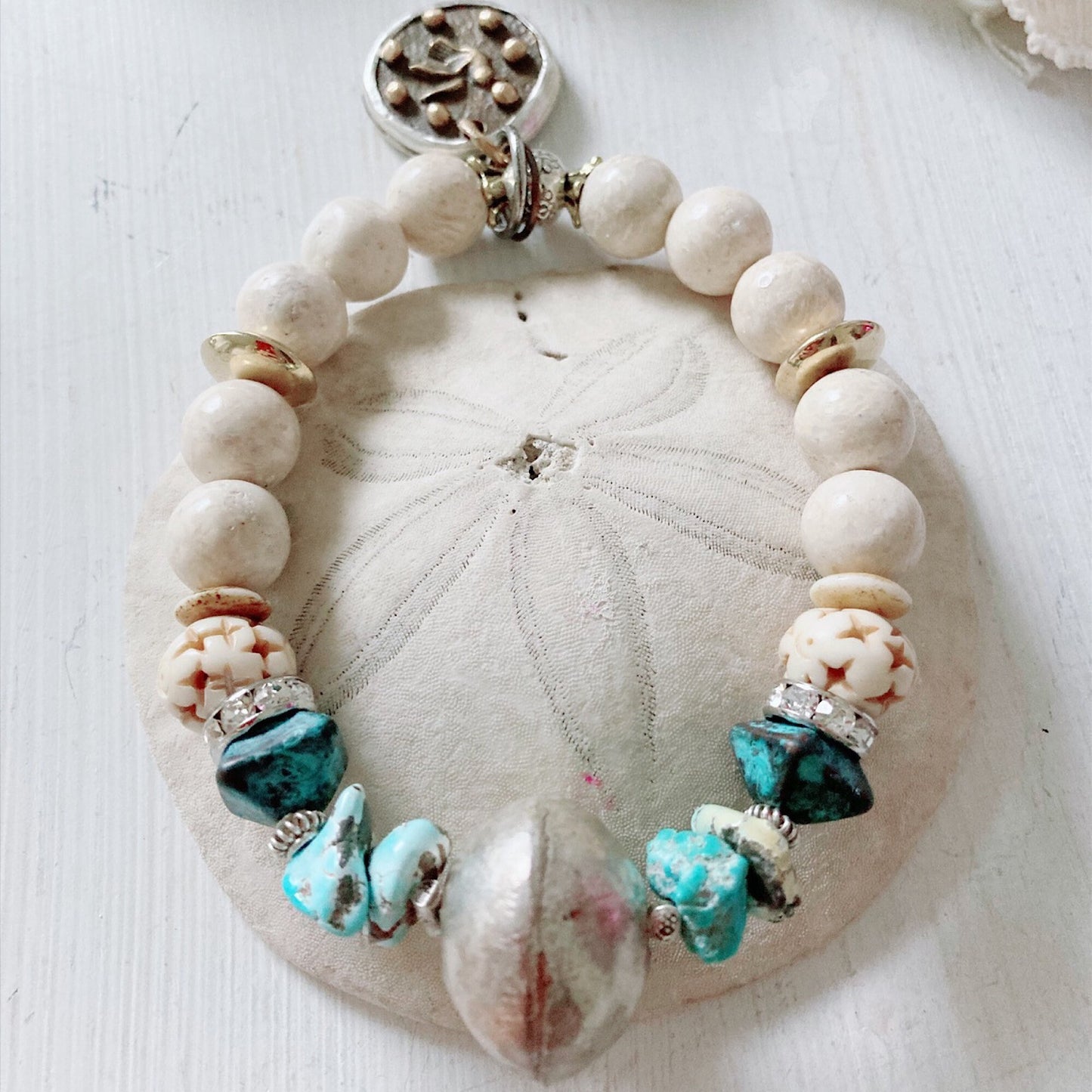 Pulsera elástica boho desierto turquesa para mujer