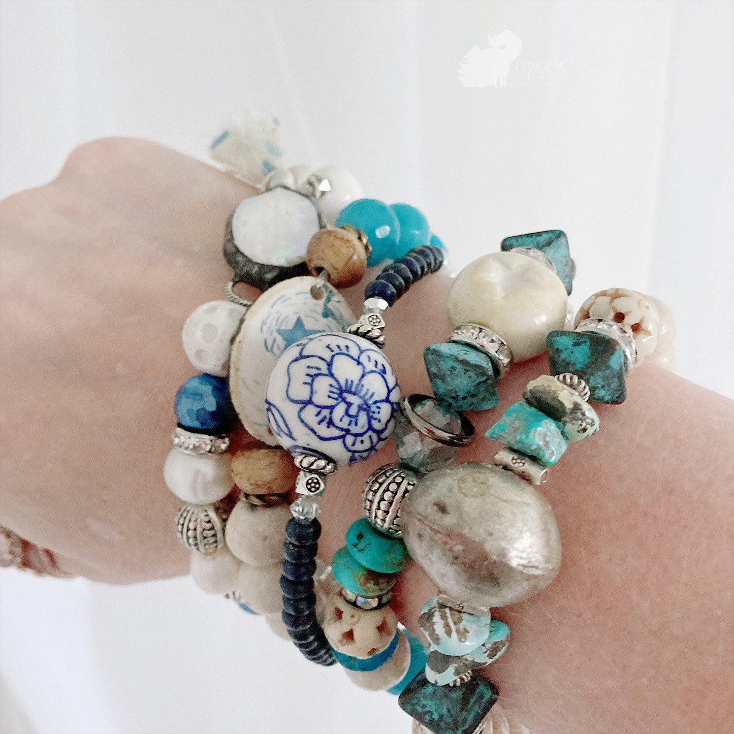 Pulsera elástica de perlas Beach-Boho para mujer