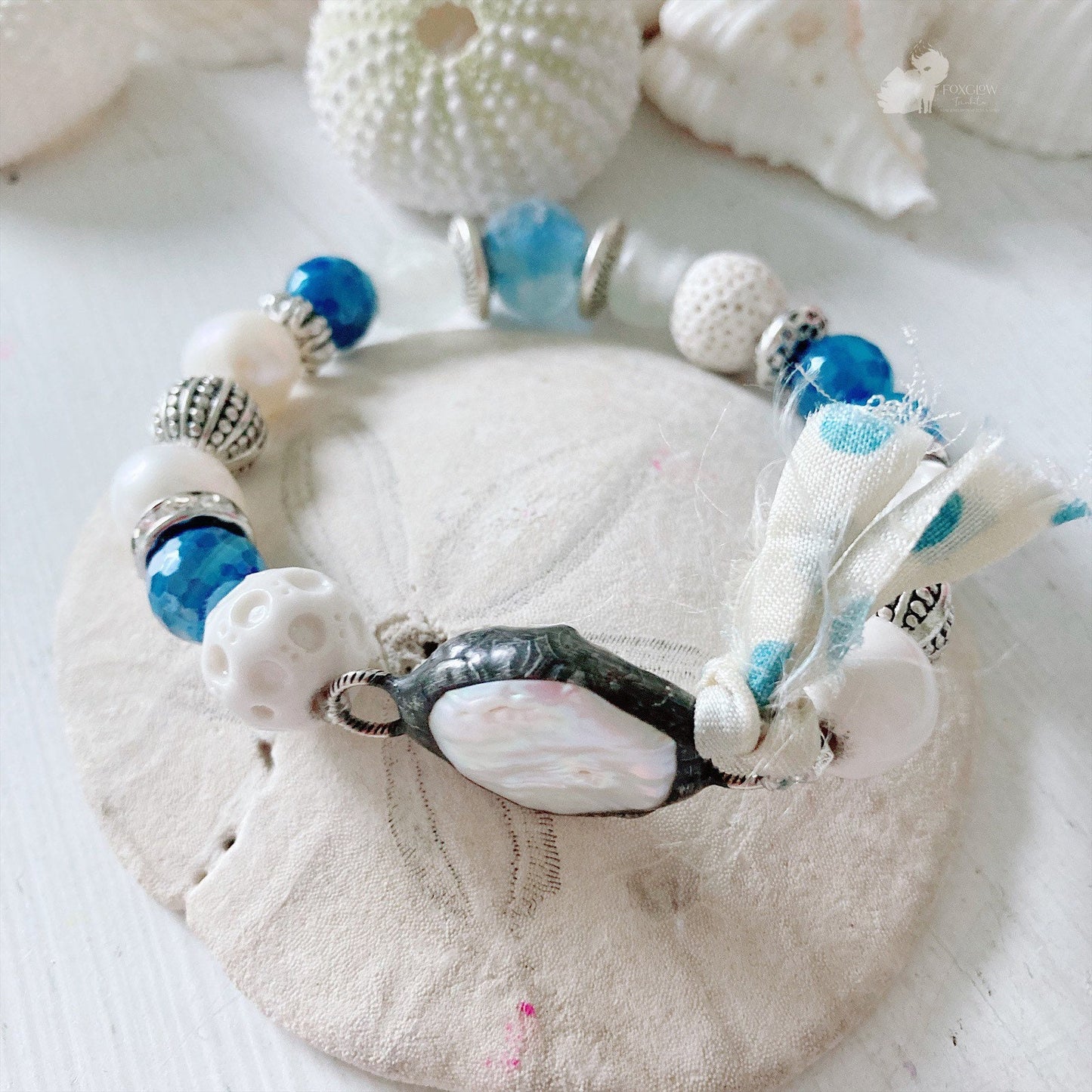 Pulsera elástica de perlas Beach-Boho para mujer