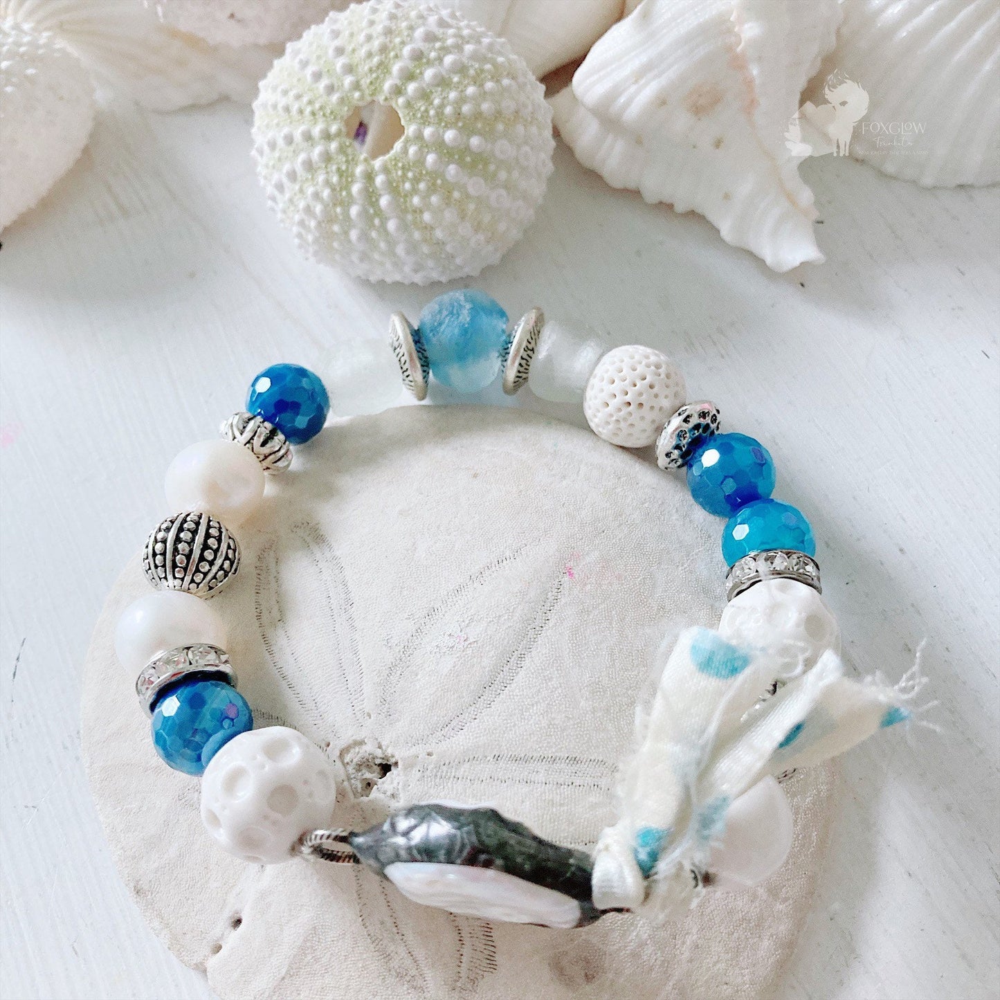 Pulsera elástica de perlas Beach-Boho para mujer