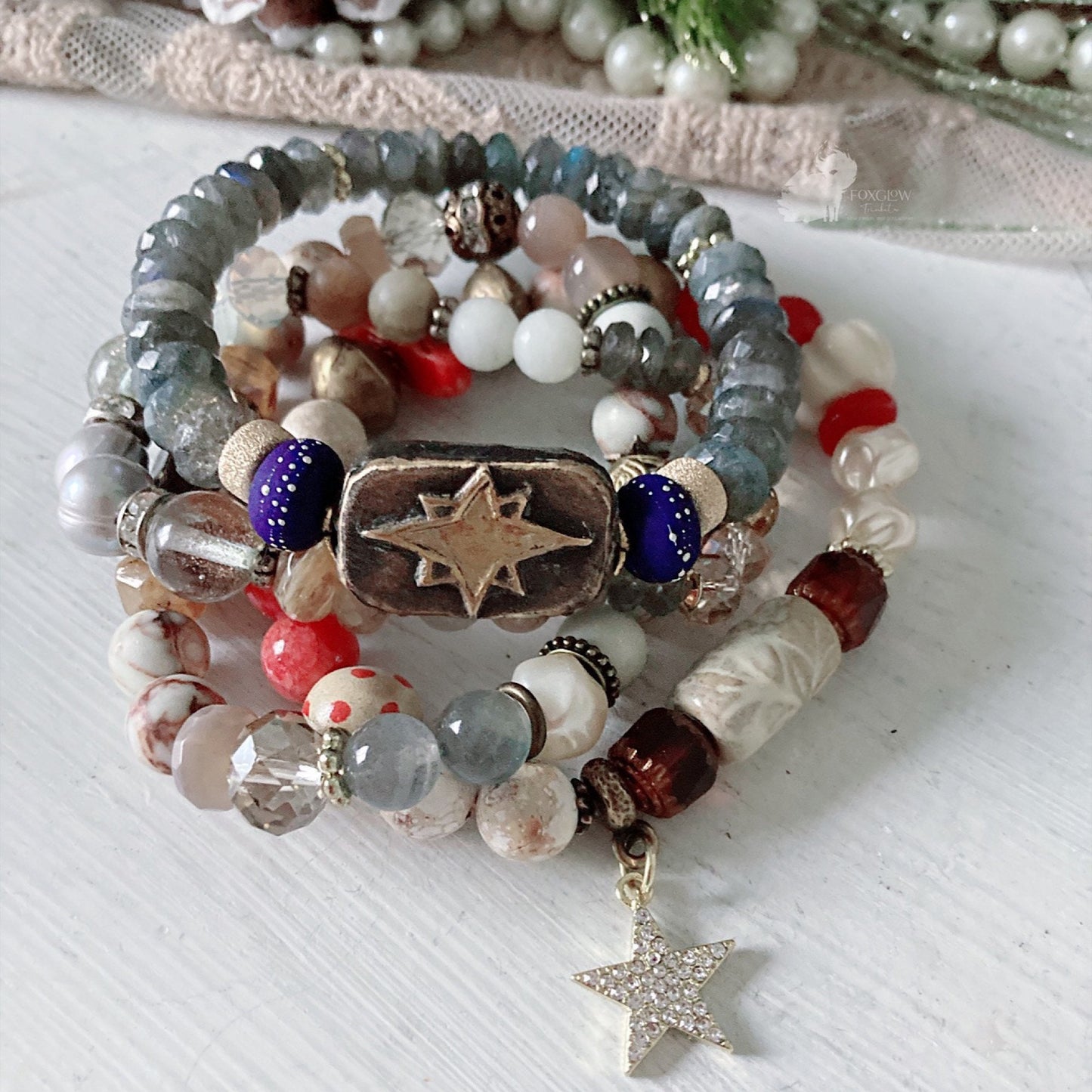 Pulsera elástica celeste de la estrella del norte para mujer