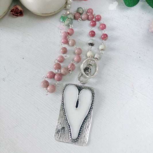 Collar Rosario Boho Shabby Corazón Mujer