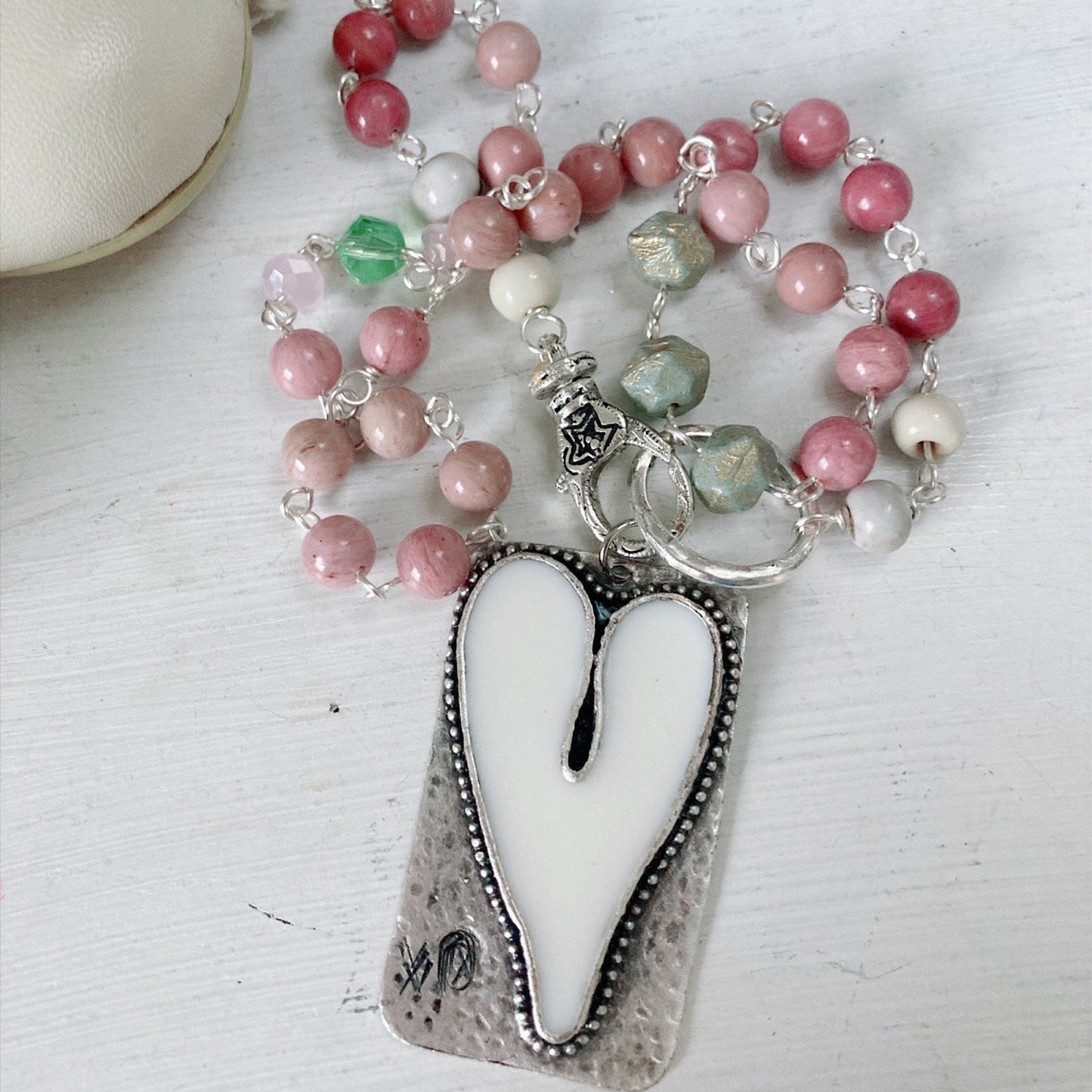 Women’s Heart Shabby Boho Rosary Necklace