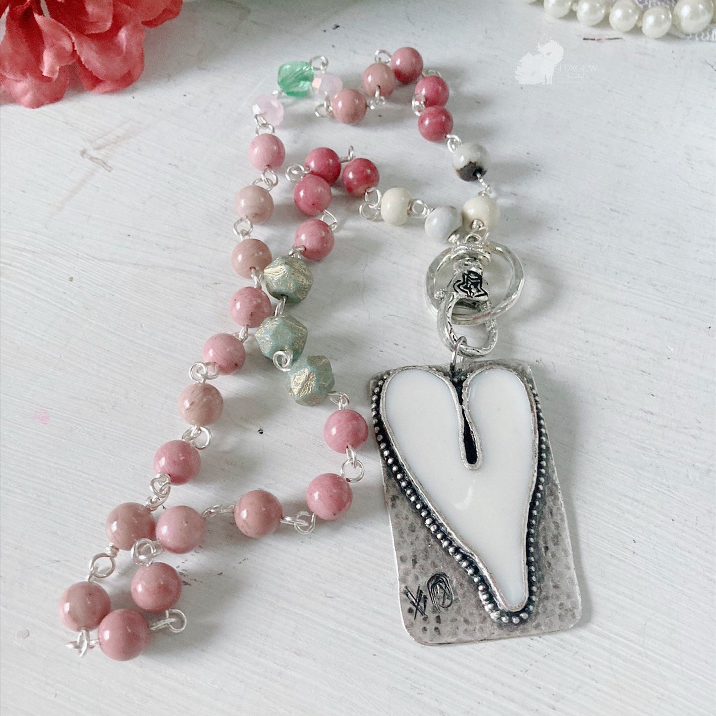 Women’s Heart Shabby Boho Rosary Necklace