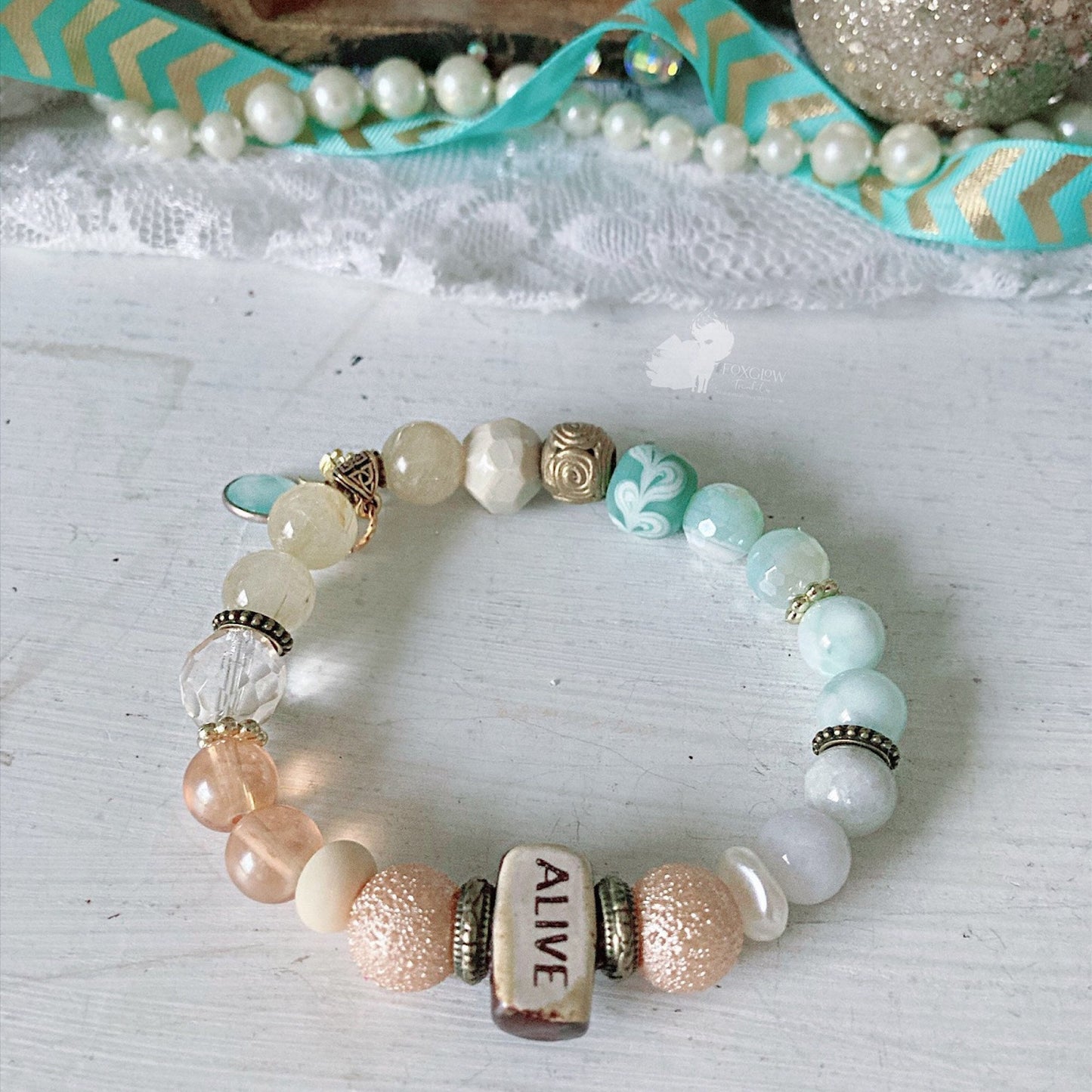 Pulsera elástica Seafoam Pastel BohoGlam para mujer