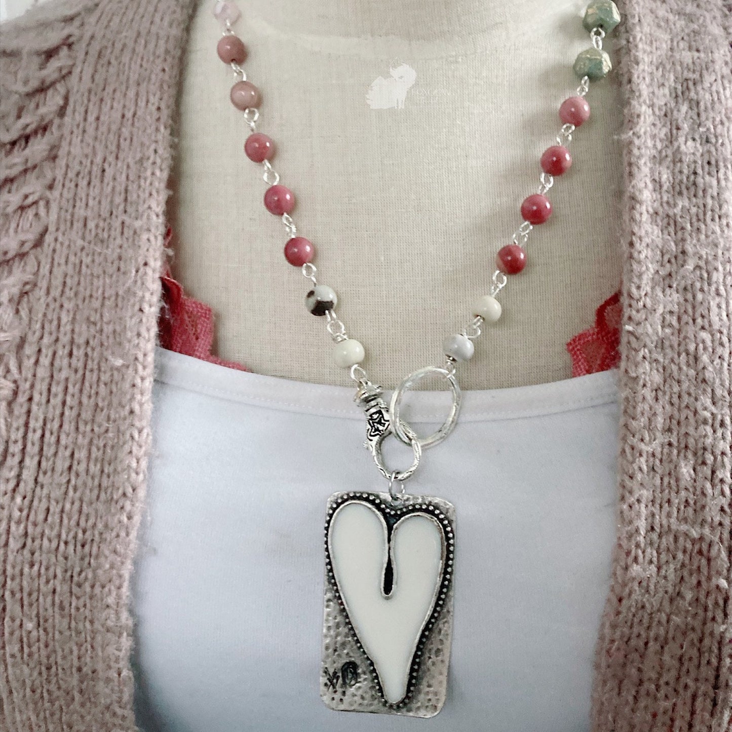 Collar Rosario Boho Shabby Corazón Mujer