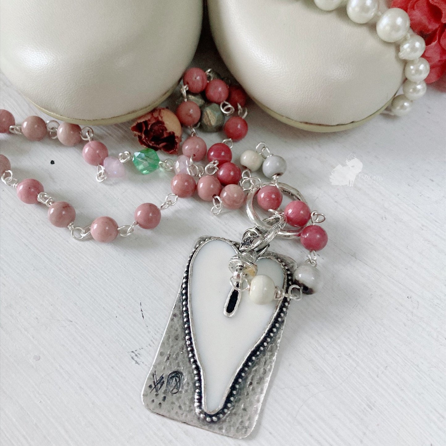 Women’s Heart Shabby Boho Rosary Necklace