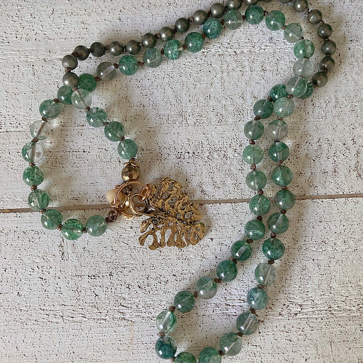 Women’s Monstera Green Academia Knotted Necklace